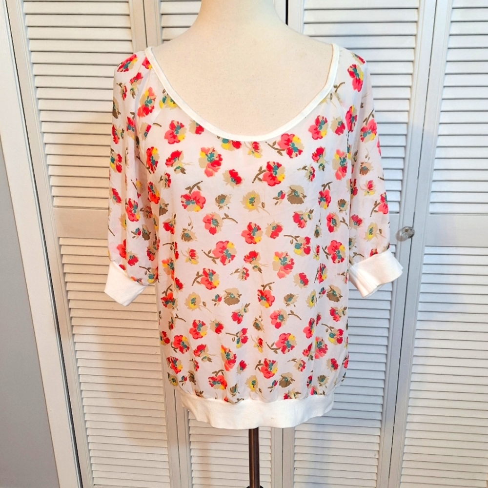 American dream floral sheer blouse top large *D4